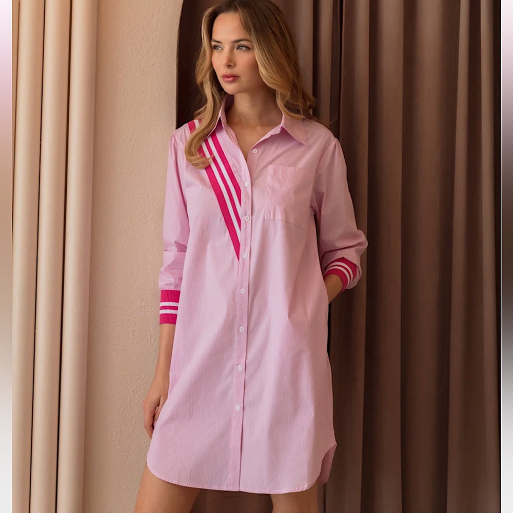 Joh Wenna Cotton Shirt Dress in Pink. Size Small. NWOT